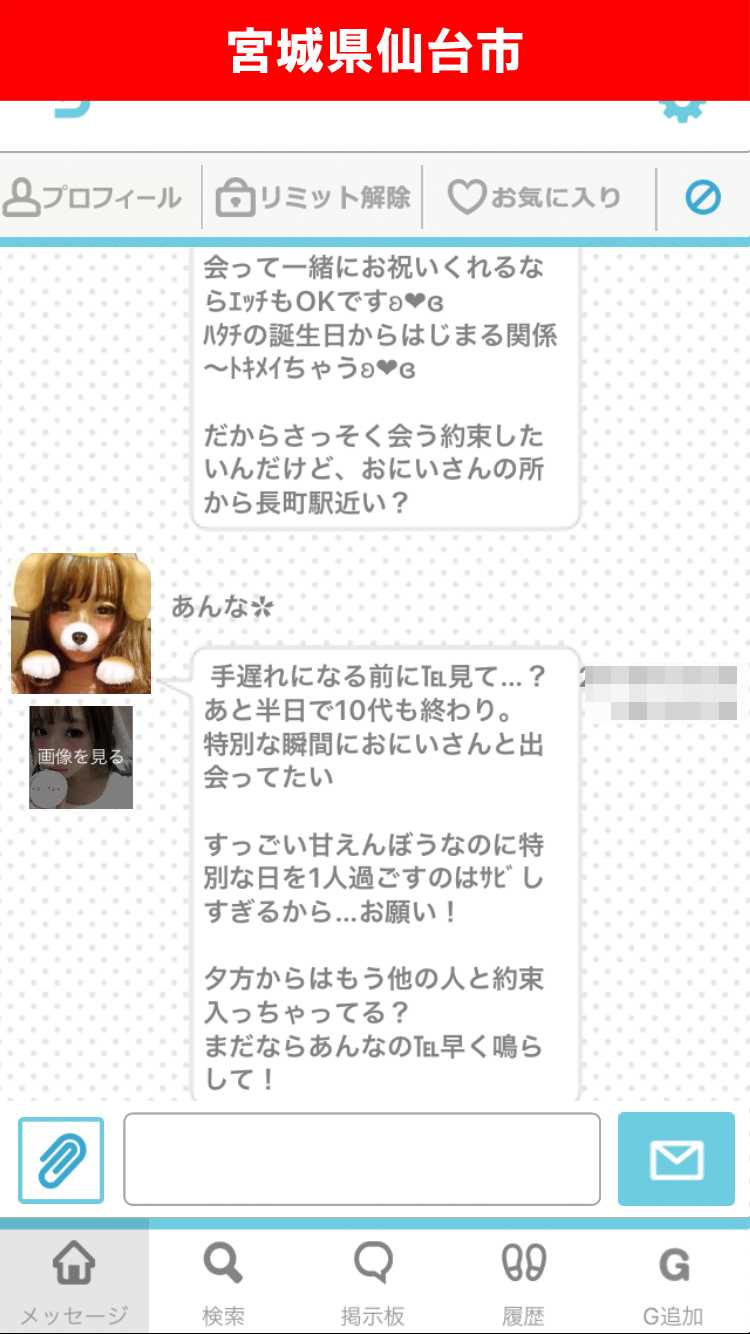 出会い系アプリ「PACO!」のサクラ調査/あんなから一方的なメッセージ(宮城)