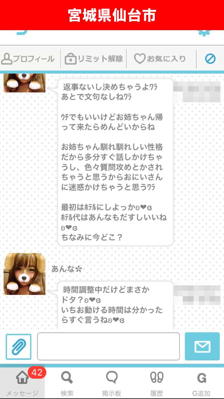 出会い系アプリ「PACO!」のサクラ調査/あんなのしつこいメッセージ(宮城)