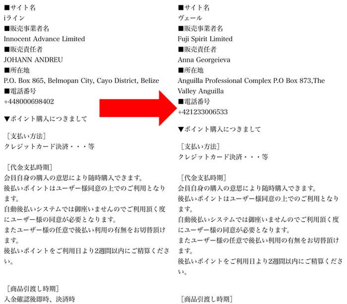 悪質出会い系サイト ヴェール(VEIL)の特定商取引法に関する表記