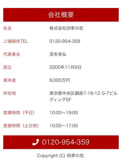 悪質出会い系サイト 四季の恋(しきのこい)の特定商取引法に関する表記