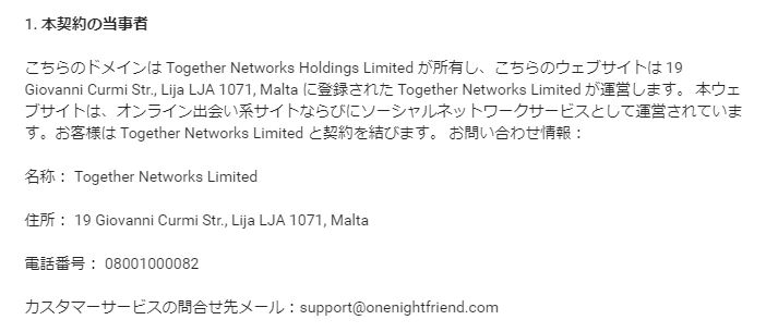ワンナイトフレンドの会社情報