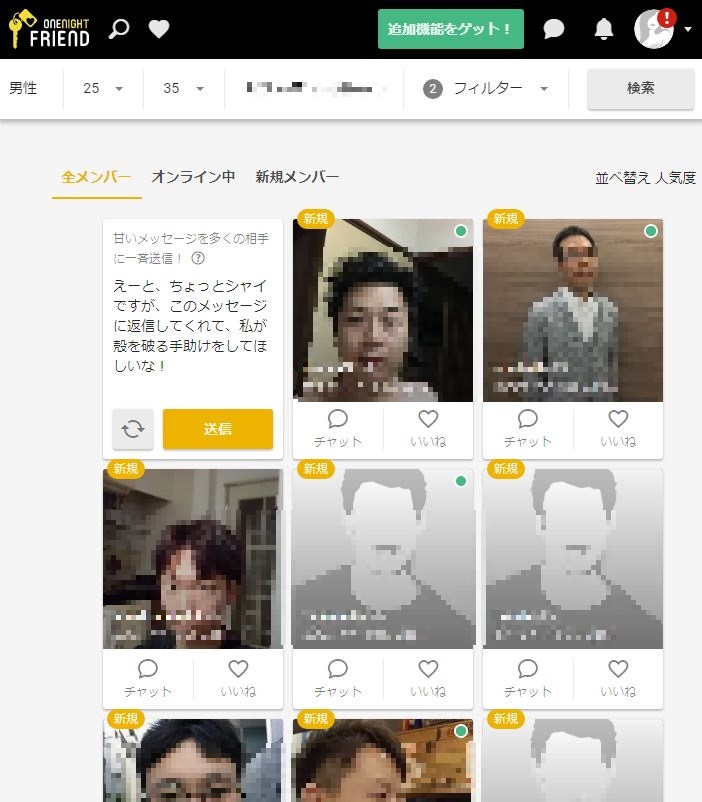 ワンナイトフレンドのログイン画面