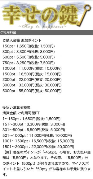 占い 幸せの鍵 料金表