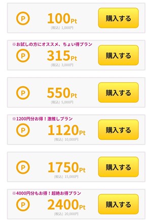 ポイント購入画面のスクリーンショット