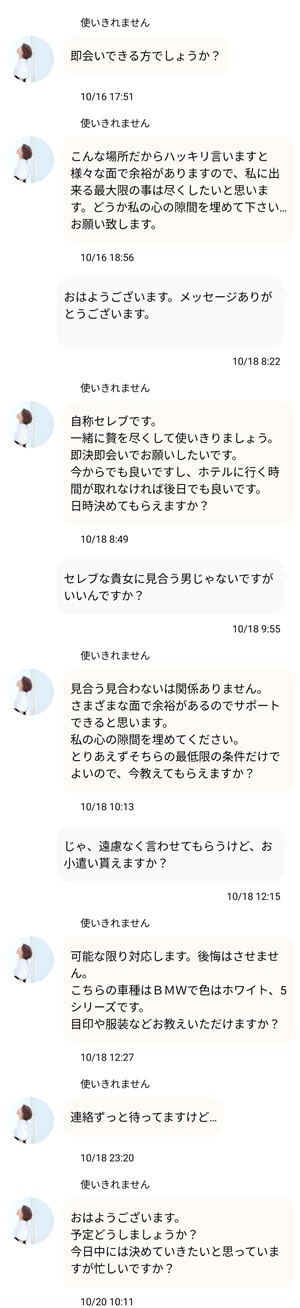 サクラである使いきれませんとのやり取り