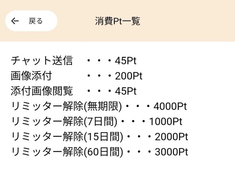 消費ポイント一覧画面のスクリーンショット