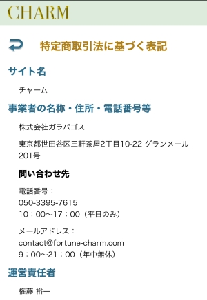 特商法表記のスクリーンショット
