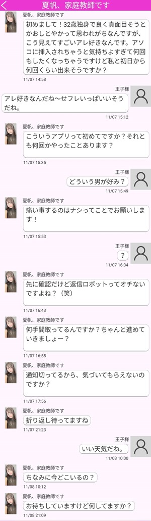 サクラである夏帆、家庭教師ですとのやり取り