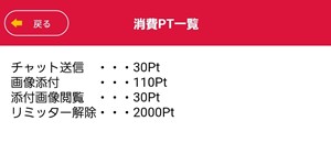 消費ポイント一覧画面のスクリーンショット