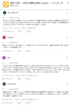 口コミ画面のスクリーンショット