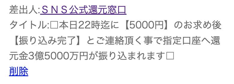 サクラであるSNS公式還元窓口からのメール