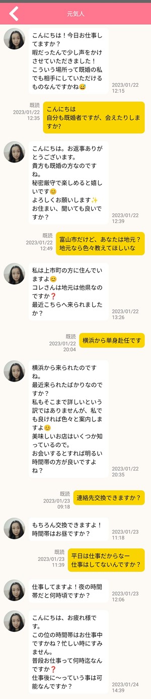 サクラである元気人とのやり取り