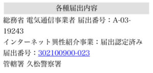特定商取引法に基づく表記 各種届出番号